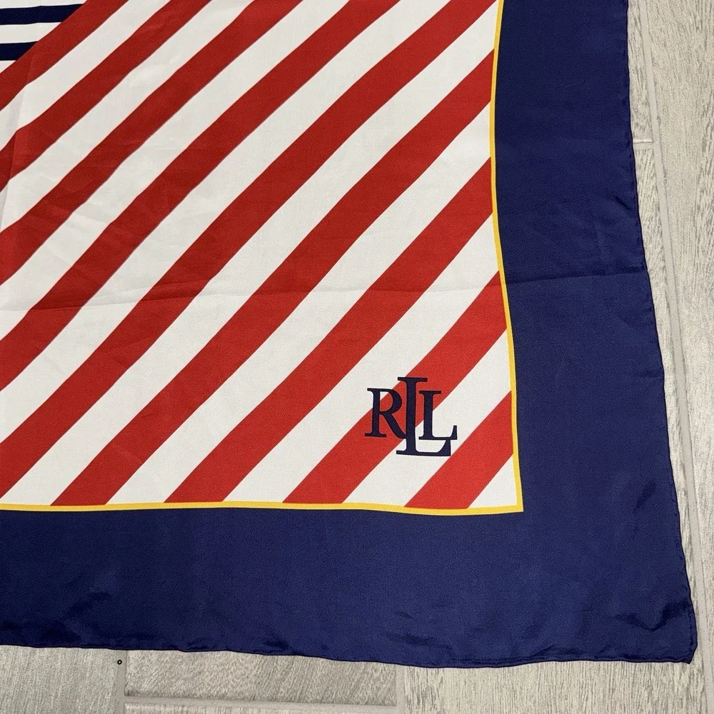 Laure Ralph Lauren Nautical Striped Silk Scarf Red White Blue 36.5